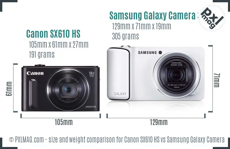 Canon SX610 HS vs Samsung Galaxy Camera 3G size comparison