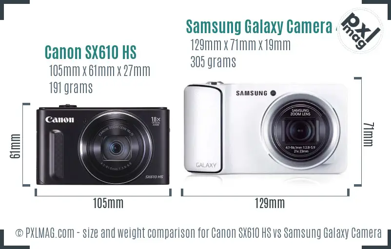 Canon SX610 HS vs Samsung Galaxy Camera 4G size comparison