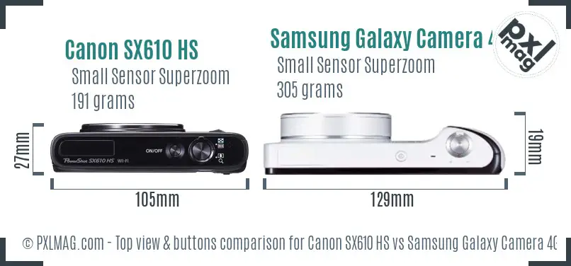 Canon SX610 HS vs Samsung Galaxy Camera 4G top view buttons comparison