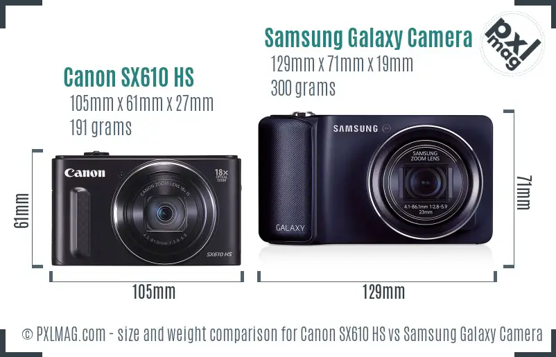 Canon SX610 HS vs Samsung Galaxy Camera size comparison
