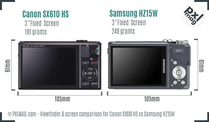 Canon SX610 HS vs Samsung HZ15W Screen and Viewfinder comparison