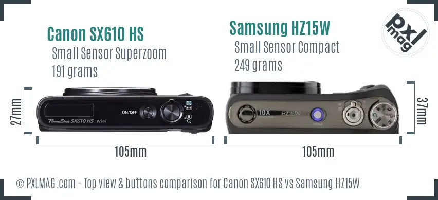 Canon SX610 HS vs Samsung HZ15W top view buttons comparison