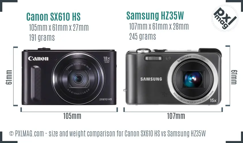 Canon SX610 HS vs Samsung HZ35W size comparison Canon SX610 HS vs Samsung HZ35W size comparison