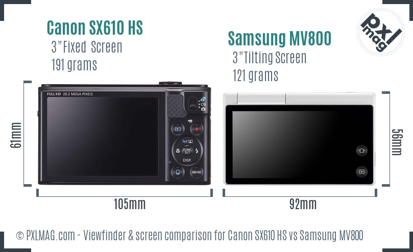 Canon SX610 HS vs Samsung MV800 Screen and Viewfinder comparison