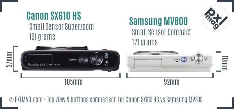 Canon SX610 HS vs Samsung MV800 top view buttons comparison