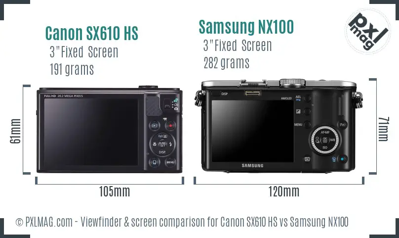 Canon SX610 HS vs Samsung NX100 Screen and Viewfinder comparison Canon SX610 HS vs Samsung NX100 Screen and Viewfinder comparison