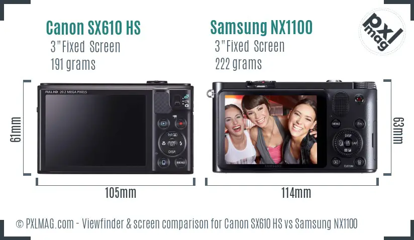 Canon SX610 HS vs Samsung NX1100 Screen and Viewfinder comparison Canon SX610 HS vs Samsung NX1100 Screen and Viewfinder comparison