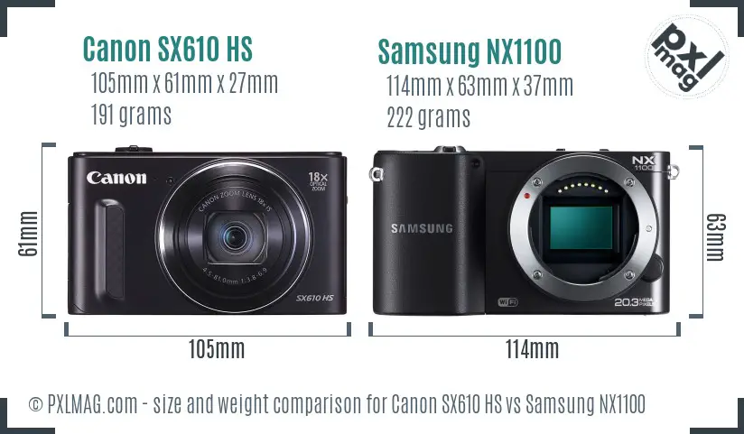 Canon SX610 HS vs Samsung NX1100 size comparison Canon SX610 HS vs Samsung NX1100 size comparison