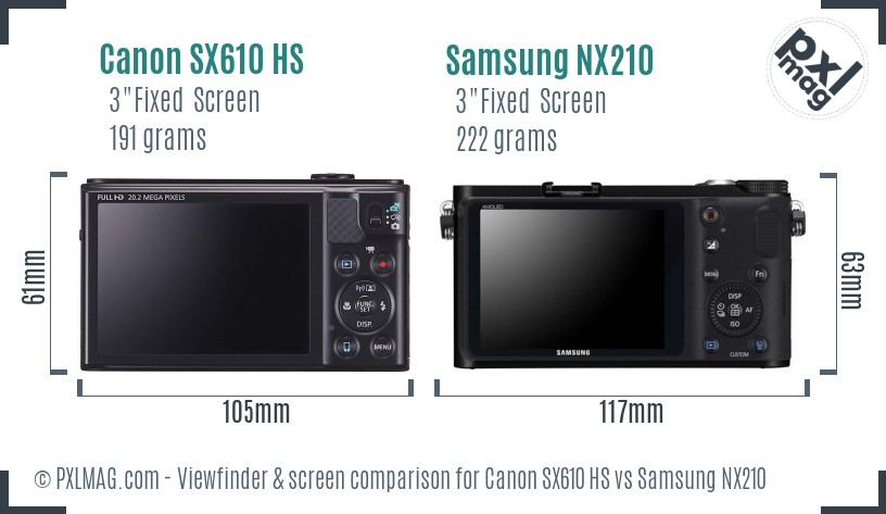 Canon SX610 HS vs Samsung NX210 Screen and Viewfinder comparison