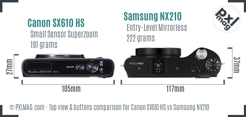 Canon SX610 HS vs Samsung NX210 top view buttons comparison