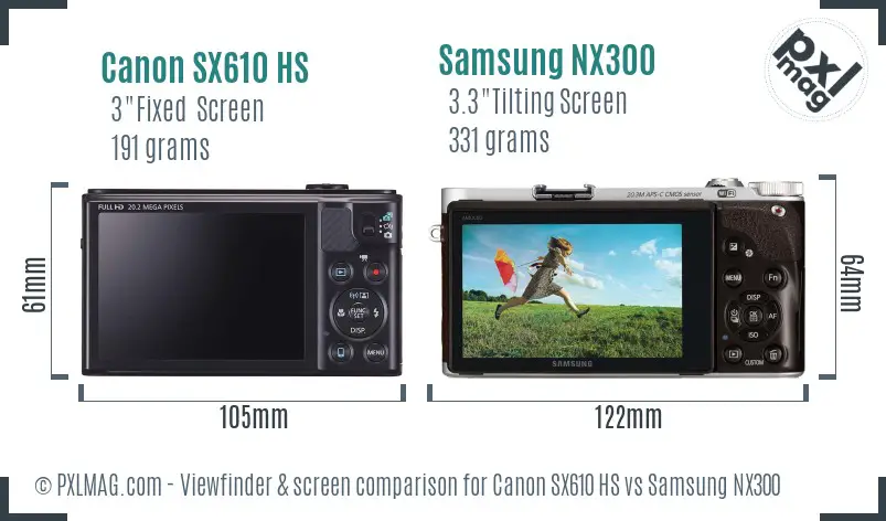 Canon SX610 HS vs Samsung NX300 Screen and Viewfinder comparison