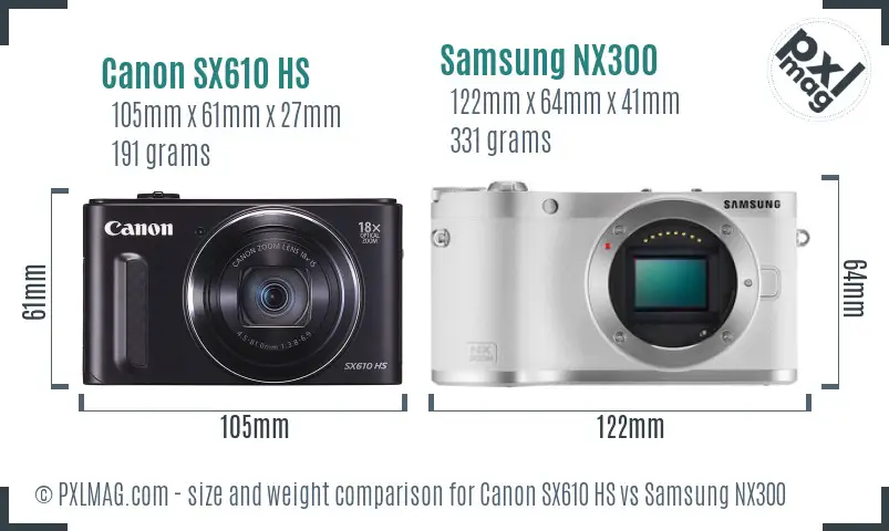 Canon SX610 HS vs Samsung NX300 size comparison