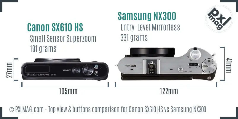 Canon SX610 HS vs Samsung NX300 top view buttons comparison