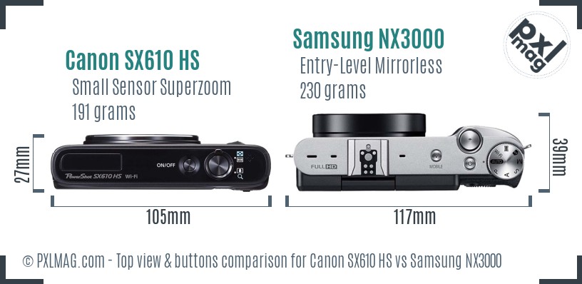 Canon SX610 HS vs Samsung NX3000 top view buttons comparison