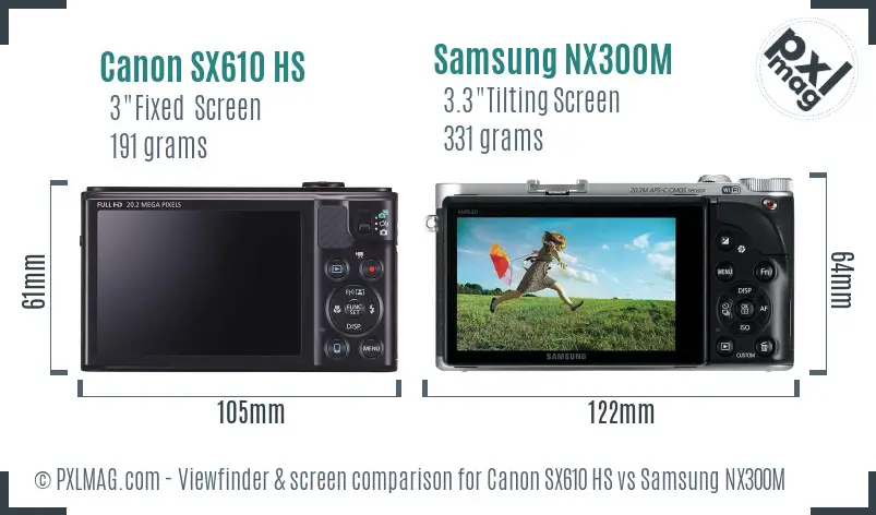 Canon SX610 HS vs Samsung NX300M Screen and Viewfinder comparison Canon SX610 HS vs Samsung NX300M Screen and Viewfinder comparison
