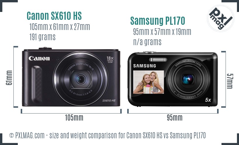 Canon SX610 HS vs Samsung PL170 size comparison Canon SX610 HS vs Samsung PL170 size comparison