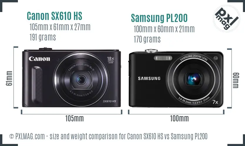 Canon SX610 HS vs Samsung PL200 size comparison Canon SX610 HS vs Samsung PL200 size comparison