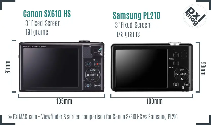 Canon SX610 HS vs Samsung PL210 Screen and Viewfinder comparison Canon SX610 HS vs Samsung PL210 Screen and Viewfinder comparison