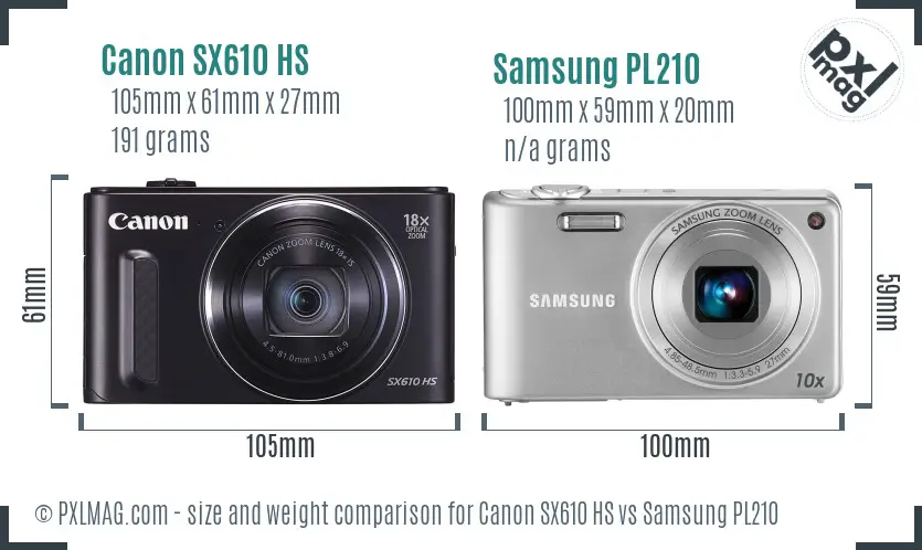 Canon SX610 HS vs Samsung PL210 size comparison Canon SX610 HS vs Samsung PL210 size comparison