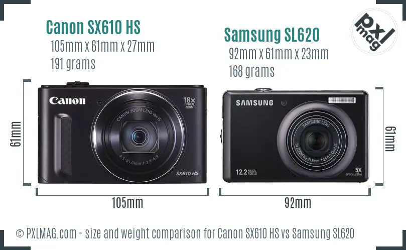 Canon SX610 HS vs Samsung SL620 size comparison