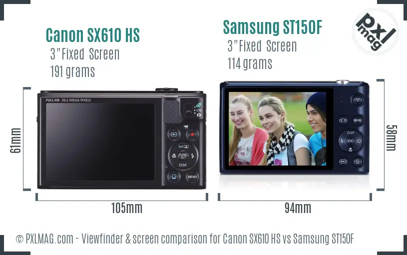 Canon SX610 HS vs Samsung ST150F Screen and Viewfinder comparison