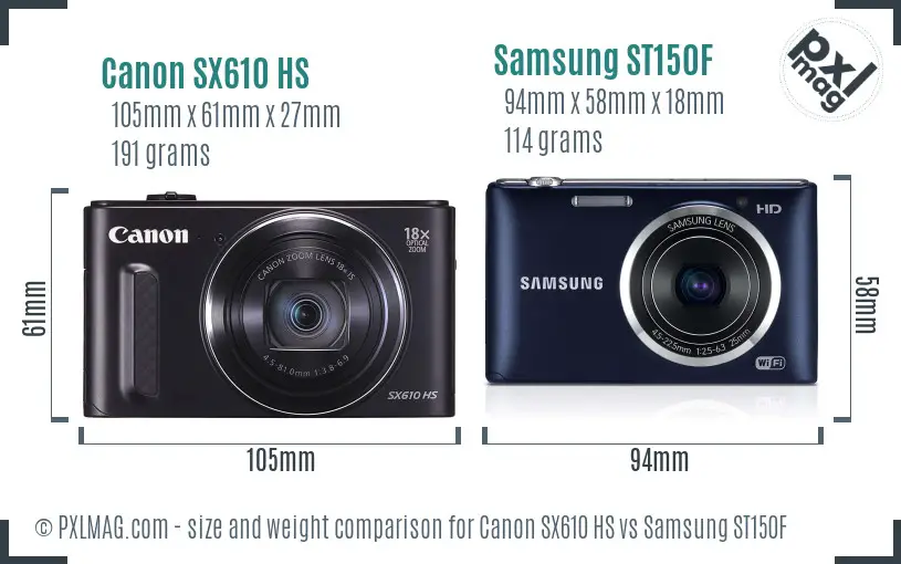Canon SX610 HS vs Samsung ST150F size comparison