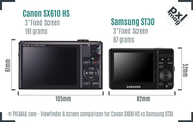 Canon SX610 HS vs Samsung ST30 Screen and Viewfinder comparison