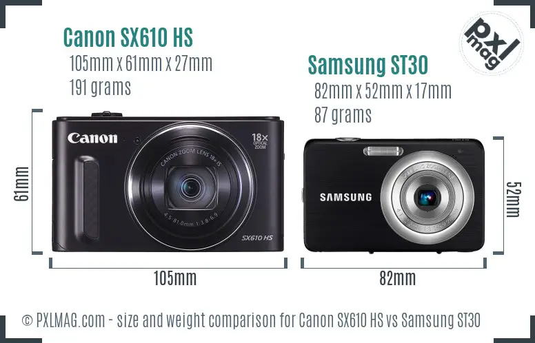 Canon SX610 HS vs Samsung ST30 size comparison