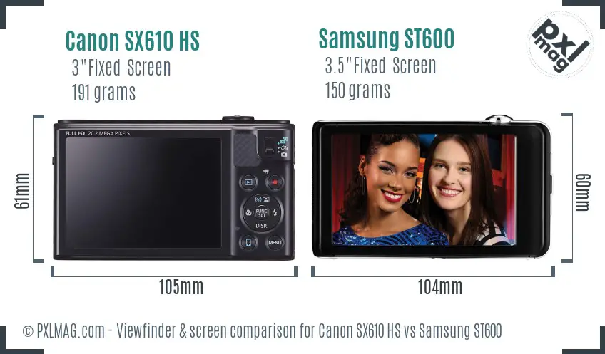 Canon SX610 HS vs Samsung ST600 Screen and Viewfinder comparison