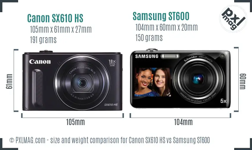 Canon SX610 HS vs Samsung ST600 size comparison