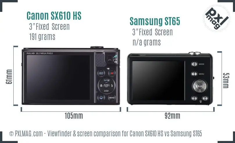 Canon SX610 HS vs Samsung ST65 Screen and Viewfinder comparison
