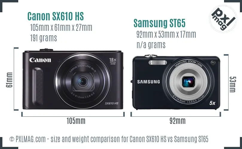 Canon SX610 HS vs Samsung ST65 size comparison