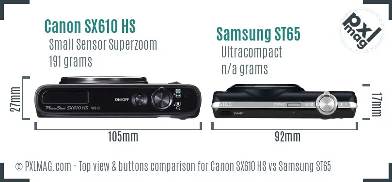 Canon SX610 HS vs Samsung ST65 top view buttons comparison