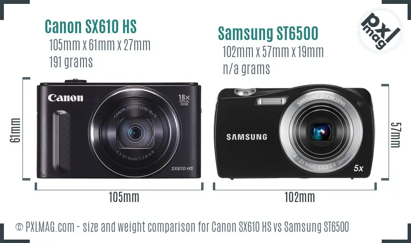 Canon SX610 HS vs Samsung ST6500 size comparison