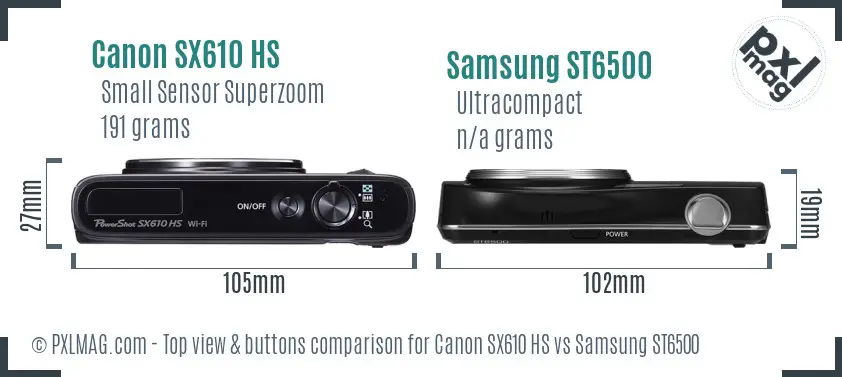 Canon SX610 HS vs Samsung ST6500 top view buttons comparison