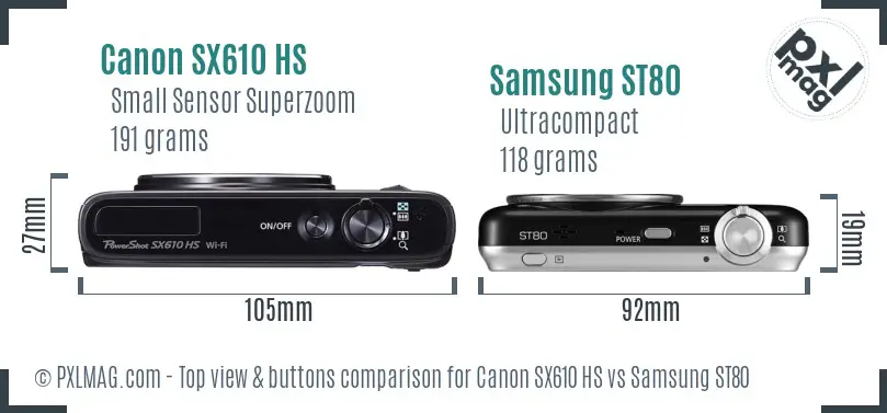 Canon SX610 HS vs Samsung ST80 top view buttons comparison