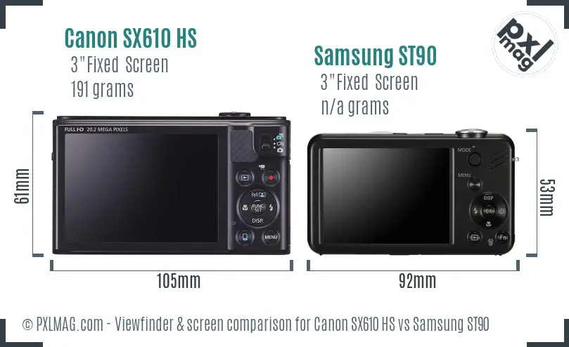 Canon SX610 HS vs Samsung ST90 Screen and Viewfinder comparison