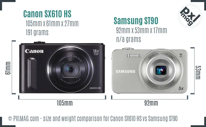 Canon SX610 HS vs Samsung ST90 size comparison