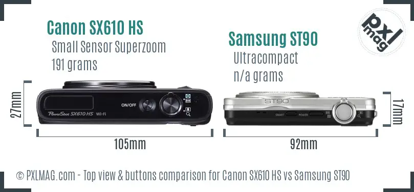 Canon SX610 HS vs Samsung ST90 top view buttons comparison
