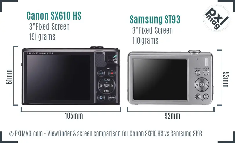 Canon SX610 HS vs Samsung ST93 Screen and Viewfinder comparison Canon SX610 HS vs Samsung ST93 Screen and Viewfinder comparison