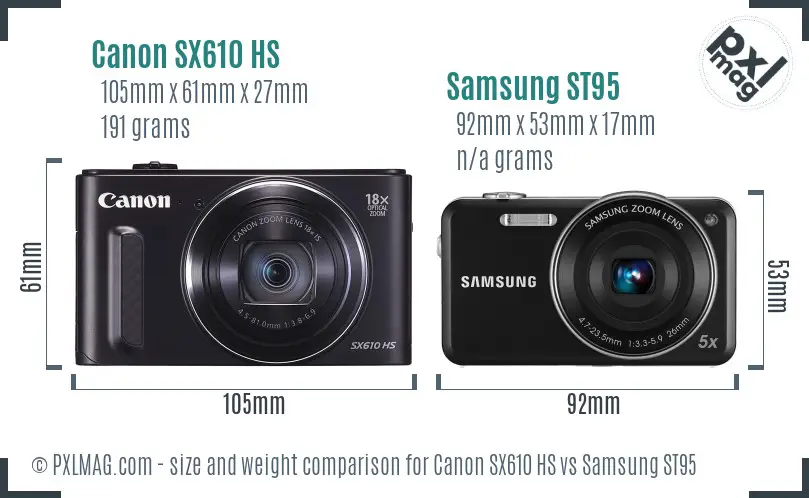 Canon SX610 HS vs Samsung ST95 size comparison