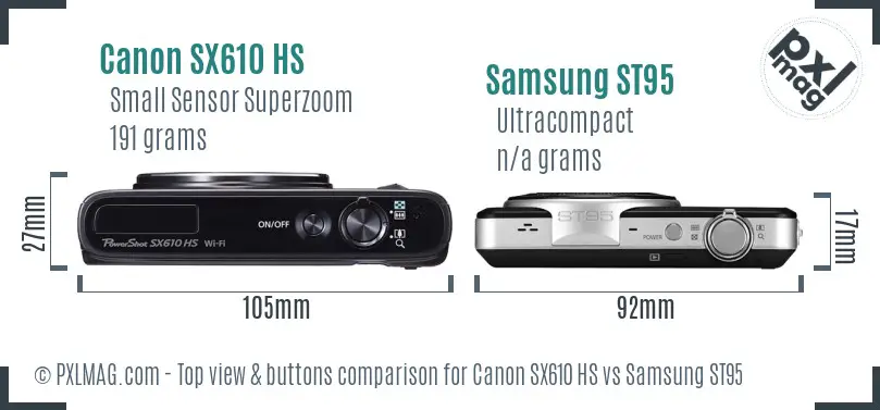 Canon SX610 HS vs Samsung ST95 top view buttons comparison