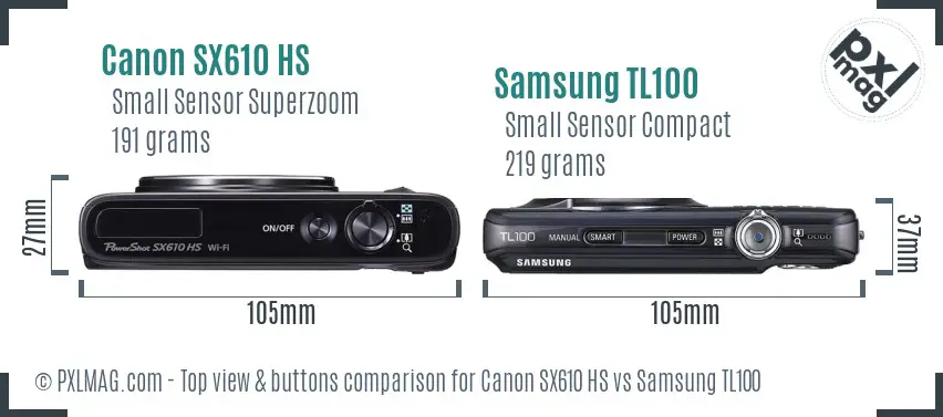 Canon SX610 HS vs Samsung TL100 top view buttons comparison