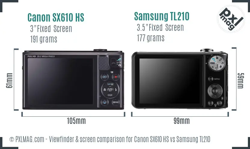 Canon SX610 HS vs Samsung TL210 Screen and Viewfinder comparison