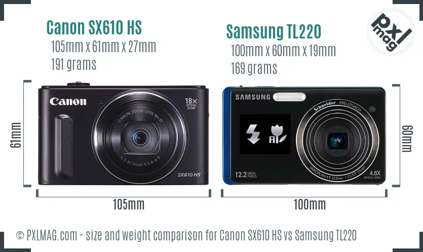Canon SX610 HS vs Samsung TL220 size comparison Canon SX610 HS vs Samsung TL220 size comparison