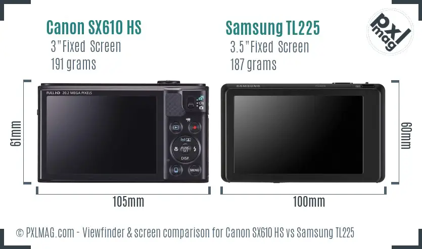 Canon SX610 HS vs Samsung TL225 Screen and Viewfinder comparison