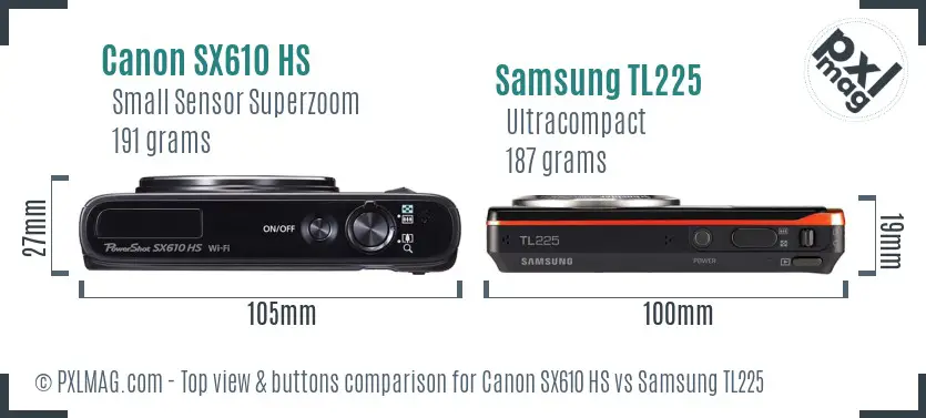 Canon SX610 HS vs Samsung TL225 top view buttons comparison