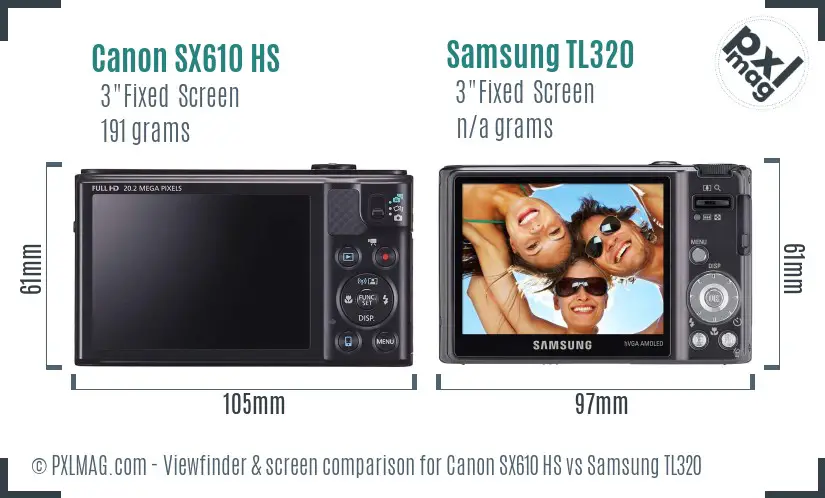 Canon SX610 HS vs Samsung TL320 Screen and Viewfinder comparison