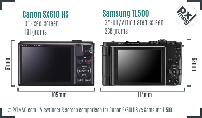 Canon SX610 HS vs Samsung TL500 Screen and Viewfinder comparison