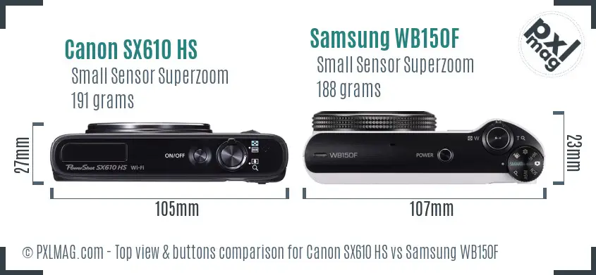 Canon SX610 HS vs Samsung WB150F top view buttons comparison